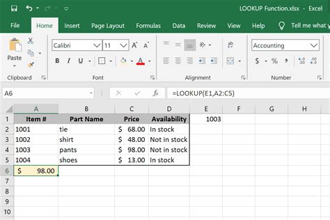 How to do lookup function in excel