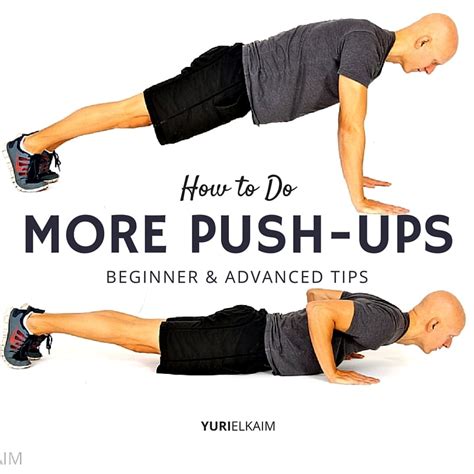 How to do more push ups. Step 1. Your body should form a straight line, with your legs fully extended behind you and your hips, knees and ankles aligned. Step 2. Keeping your body rigid in a straight line, with your face ... 