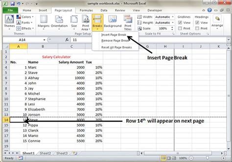 How to do page break in excel