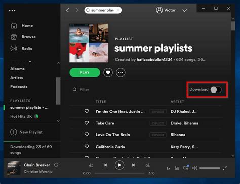 How to download spotify playlist. Open Spotify. Click Search. Search for the song you wish to download. Right click the song in the Songs result box. Click Add to Playlist > New playlist. Click the new playlist. Click the downwards arrow to download the playlist. The single song has now been downloaded to your library. 