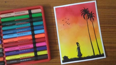 How to draw Evening Scenery for Beginners using Brush Pen step by