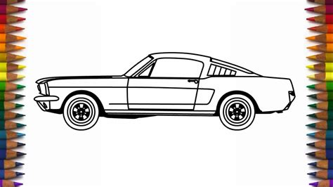 How to draw Ford Mustang 1965 Fastback side view step by step easy car