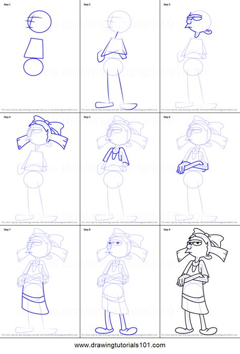 How to draw Helga Hey Arnold! Step by step drawing tutorials Hey