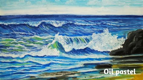 How to draw Sea/Waves/Ocean/Sky/Scenery drawing/Unique Oil Pastel