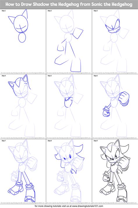 How to draw Shadow the Hedgehog Step by step drawing tutorials