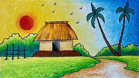 How to draw Village scenery for beginners. Step by step( easy draw)