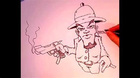 How to draw a Graffitit Character with Gun YouTube