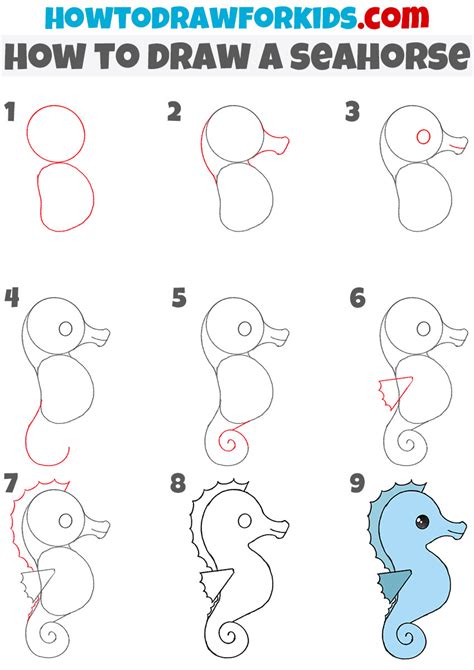How to draw a Seahorses for kids