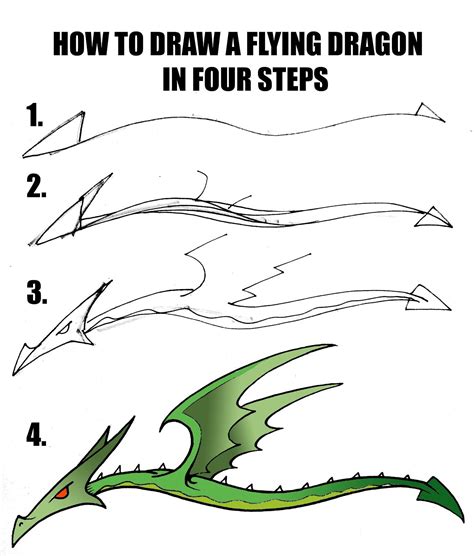 How to draw a flying dragon step by step. PDF tutorial available. 