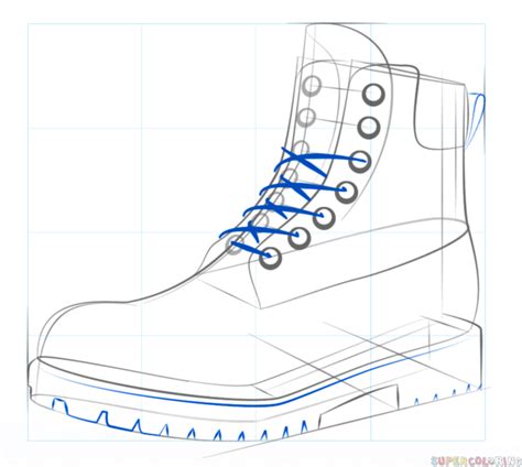How to draw a hiking boot step by step. Drawing tutorials for kids and