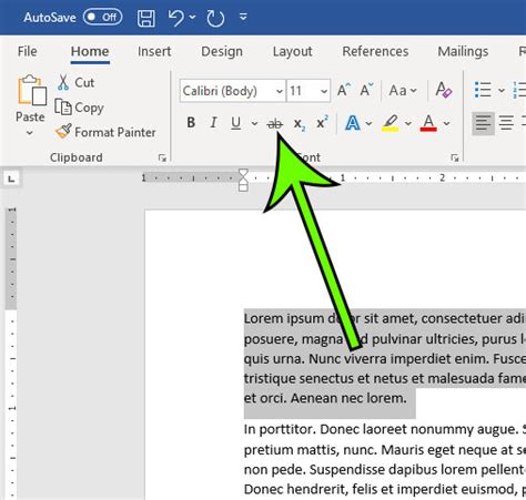 How to draw a line through text in a Microsoft word document