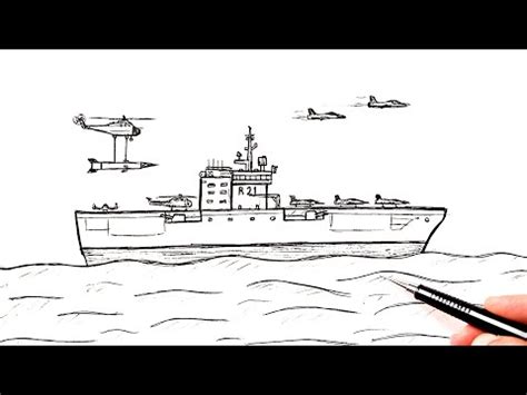 How to draw a military aircraft carrier Drawing Tutorial YouTube
