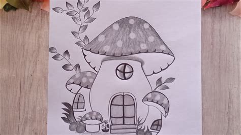 How to draw a mushroom house step by step. YouTube