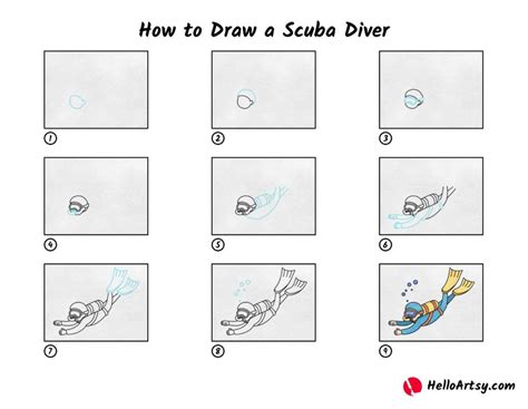 How to draw a scuba diver Step by step Drawing tutorials Diver art