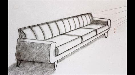 How to draw a sofa in one point perspective YouTube