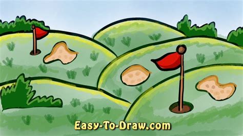How to draw rolling hills/golf course with flags Easy Step by Step
