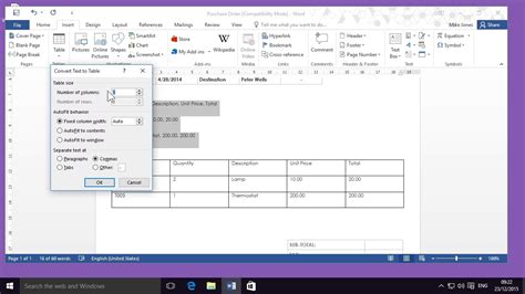 How to draw tables in ms word