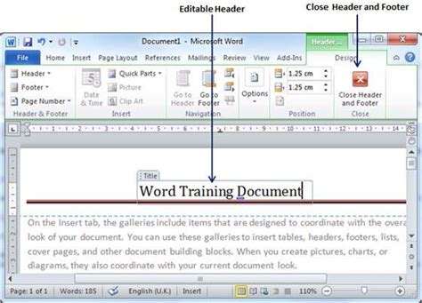 How to edit a header in word