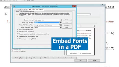 How to embed fonts in pdf. The resulting output.pdf should have all fonts embedded which input.pdf didn't have. Just make sure that -sFONTPATH=... contains (at least) one directory where the missing fonts are found by the gswin32c command. 
