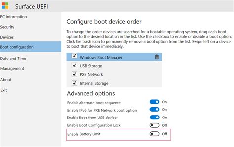 How to enable battery limit surface.  One can enable it by configuring the Su...
