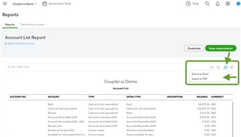How to export chart of accounts in QuickBooks Global Unzip