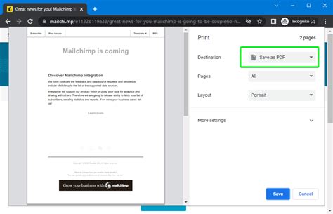 How to export mailchimp template to pdf