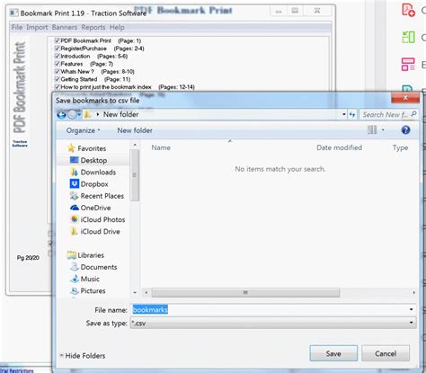 How to export selected or all pdf bookmarks to a csv file