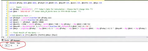 How to find age in sql query