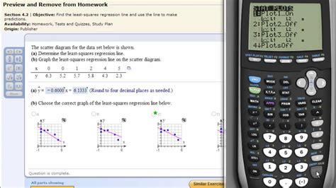 How to find least squares regression line on ti 84. This video shows how to find the linear regression line using either a TI-83 or 84 calculator. Remember that if you do not see r squared or r, then you need... 
