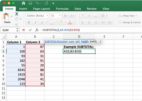 How to find the subtotal in excel