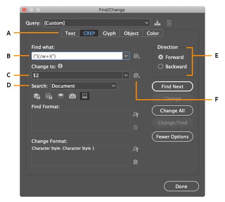 How to find words in indesign