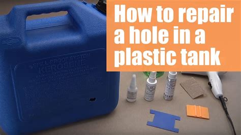 Repairing a drilled hole in a plastic gas tan