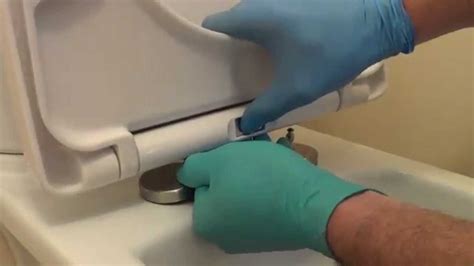 How to fix a loose toilet seat. Putting the small screwdriver through the horizontal hole gives enough leverage for good tightening (but don't overdo it and crack the unit). 