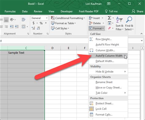 How to format column width in excel