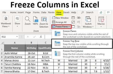 How to freeze one column in excel