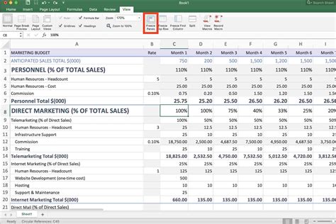 How to freeze row in excel sheet