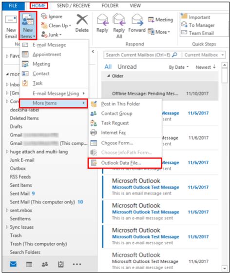 How to generate pst file in outlook