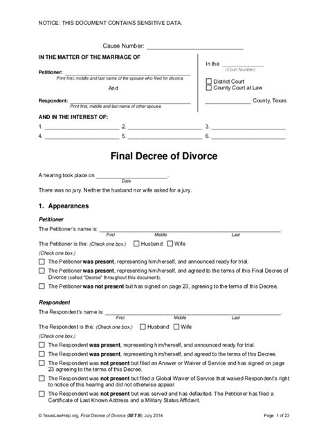  To get a divorce in Texas, at least one spouse must have: lived in Texas for the six months prior to filing and. been a resident of the county where the suit is filed for the 90-day period before filing. (Tex. Fam. Code § 6.301 (2023).) . 