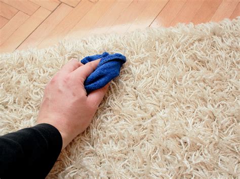 How to get a stain out of carpet. Download Article. 1. Clean up as many solid chunks as possible with paper towels. Grab a few dry paper towels, and carefully scoop the vomit off of the carpet. If you’re dealing with old, dry vomit, use a spoon or a knife to scrape up chunks. [10] 2. Soak up moisture with a rag or more paper towels. 