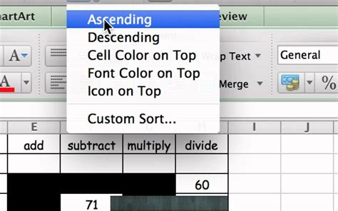 How to get ascending order in excel