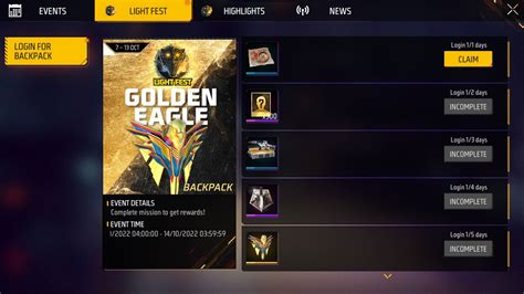 How to get free Golden Eagle Backpack in Free Fire MAX