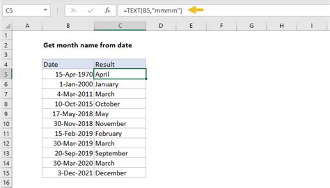 How to get month name in excel