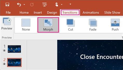 How to get morph transition effect in power point 365