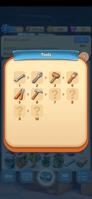 Toolbox is an item in Merge Mansion. It is used on the Main Board. Par