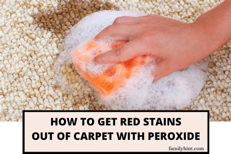How to get red stains out of carpet. Add one tbsp. of dishwashing liquid and white vinegar to a bowl that contains two cups of warm water. Stir thoroughly. Soak a clean cloth in the mixture and dab it onto the stained area of the carpet to loosen the stain. Use a dry cloth to collect stray liquid as you go, alternating between the two. Next, pour cold water directly onto the stain ... 