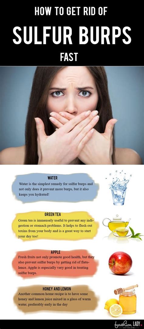 How to get rid of sulfur burps instantly. Jun 15, 2017 ... Lime juice is very good for flushing out toxins from the body, especially in case of sulfur burps. So having some water mixed with lime juice at ... 