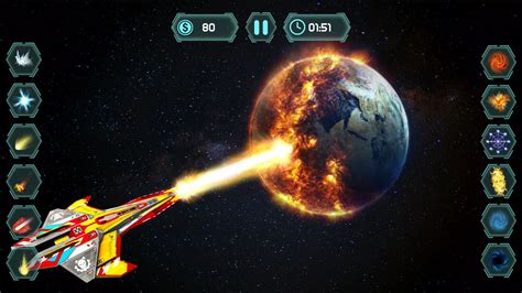 Enjoy brand new 2022 best of destruction games in space. 1. On the right side click the icon to select category and the weapon, tap on the planet to use it. 2. Change the weapon. 3. Control the camera and zoom for the best experience. 4. Change planet to another or reset current for a new round.. 