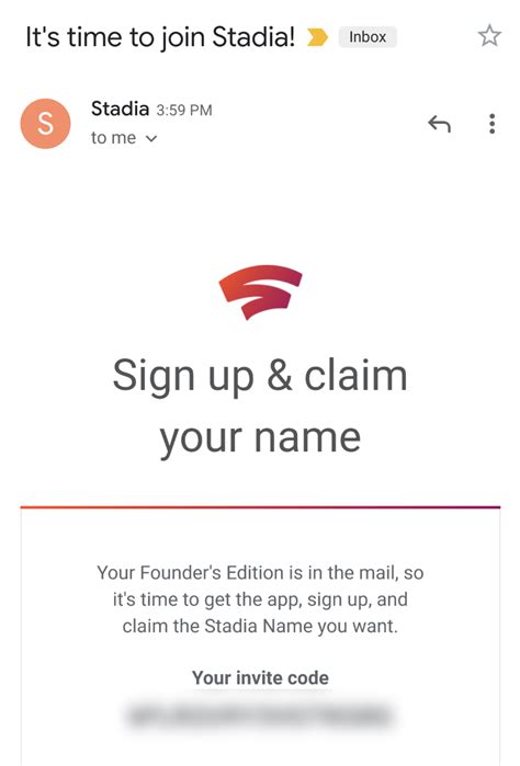 How to get stadia invite code.  After some Googling, I found that you had to wait unti...