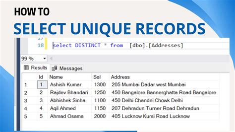 How to get unique records in sql