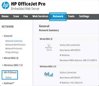 How to get wifi direct password hp printer.  Click the Network or Networking tab, and the...